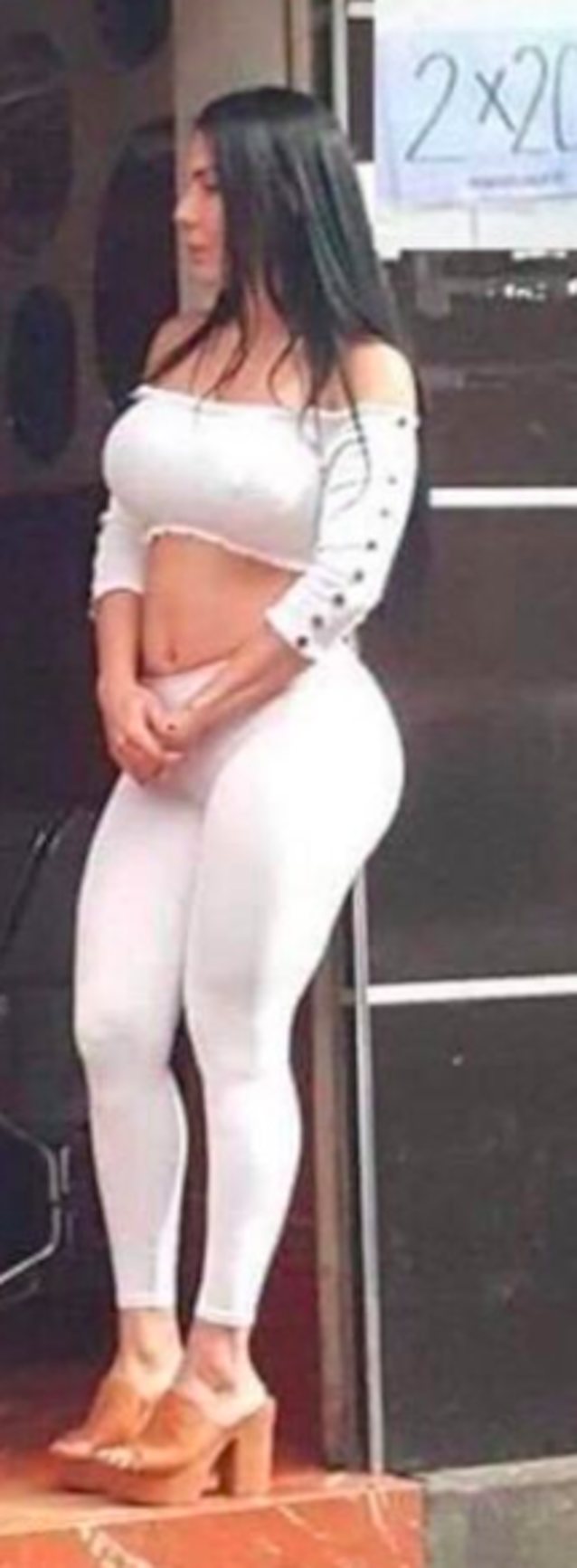latina, public, big ass, white leggins, massage