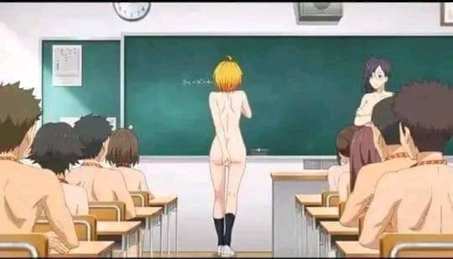 hentai, blonde, classroom, schoolgirl, nude