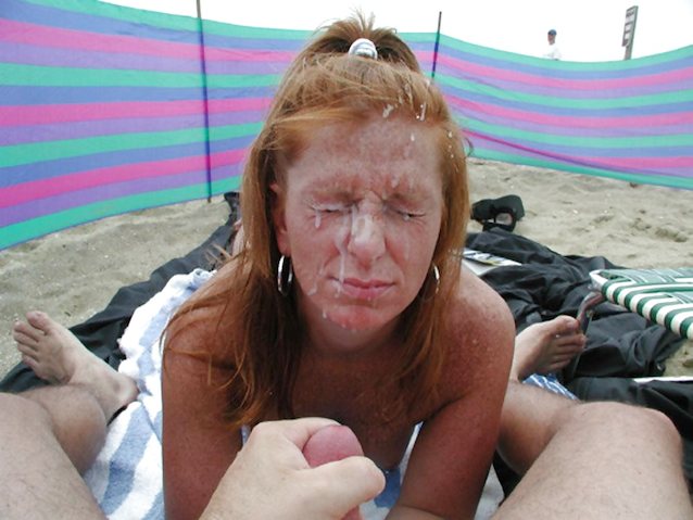 freckles, beach, cumshot, facial, public