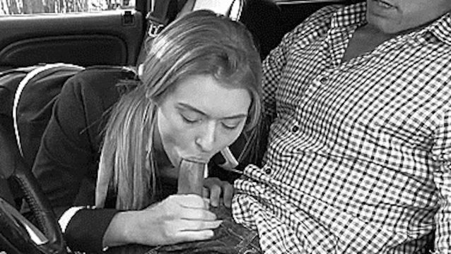 Redhead suck dick taxi driver and cum swallow in the car