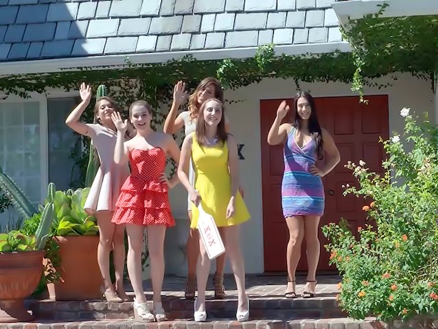 Name of the girls who appeared in Eva Lovia's sorority recruitment. Specially the left most girl