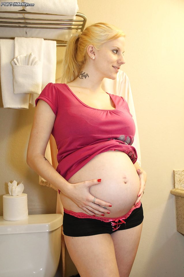 pregnant blonde bathroom