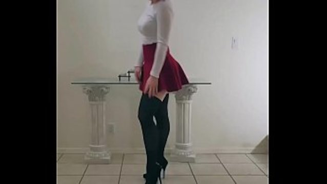 skirt, heels, red