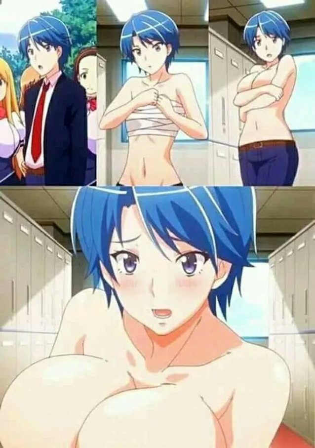 blue hair, anime, hentai