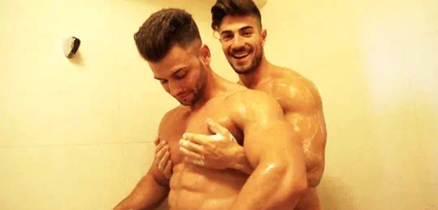 gay, muscle, shower