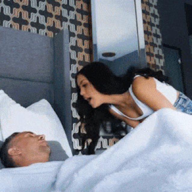 Sleeping guy with a boner getting blanket pulled by hot teen ...