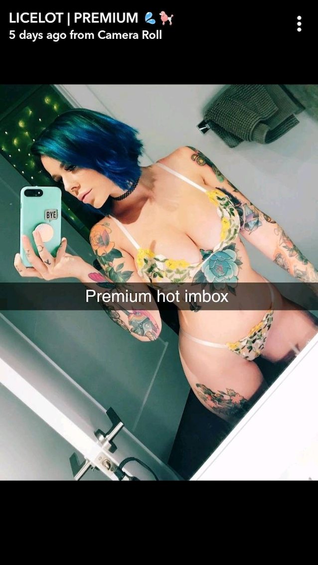 busty, blue hair, tattoo