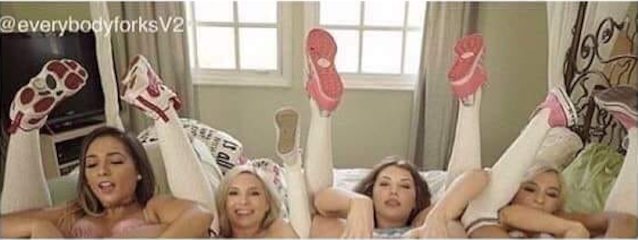 sneakers, blonde, foursome