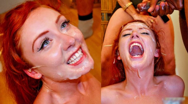 bukkake, cumshot, redhead, british, milf