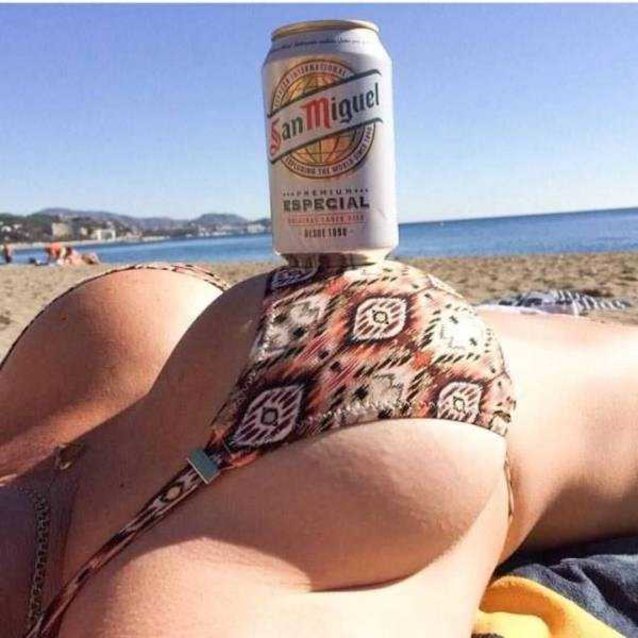 big tits, beach, implants, beer on boob