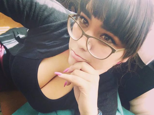 cleevage, glasses, big boobs