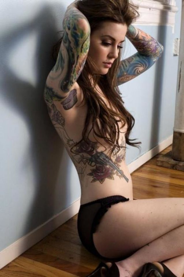 brunette, titties, pussy, ass, tattoos