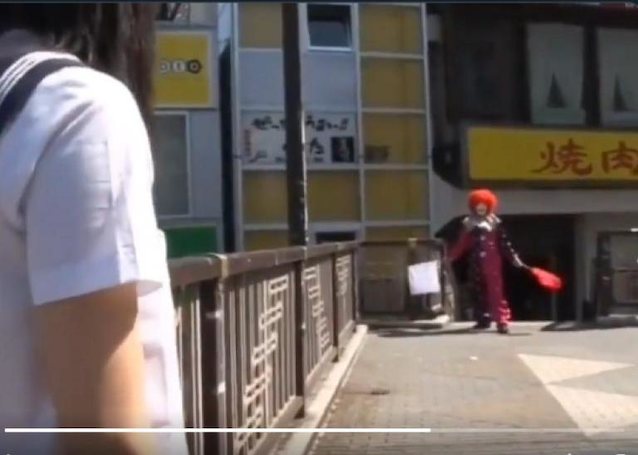 schoolgirl, japanese, bridge, clown, costume