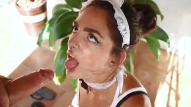 maid, brunette, piercing, blowjob