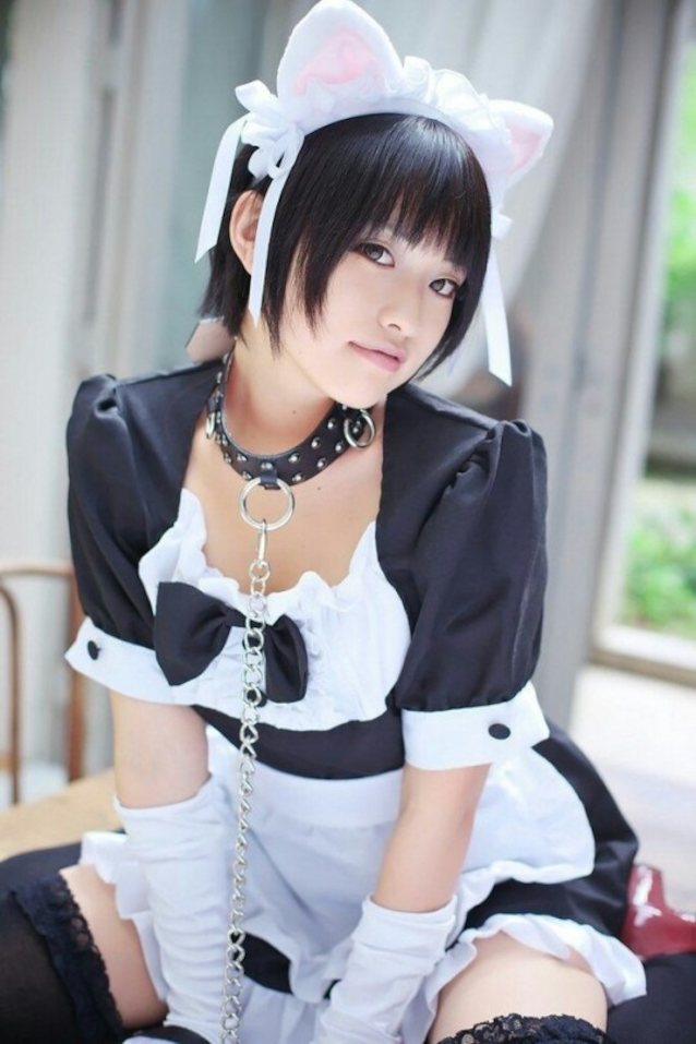 asian, maid, collared