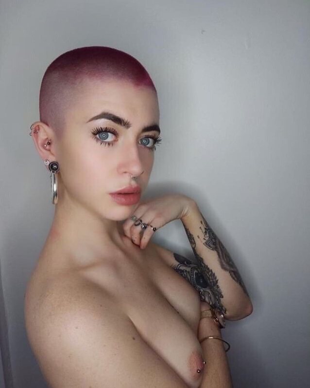 shaved, short hair, tattoo girl