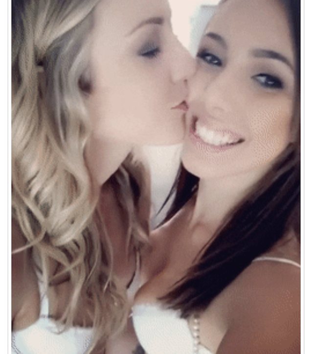 blonde, brunette, kissing