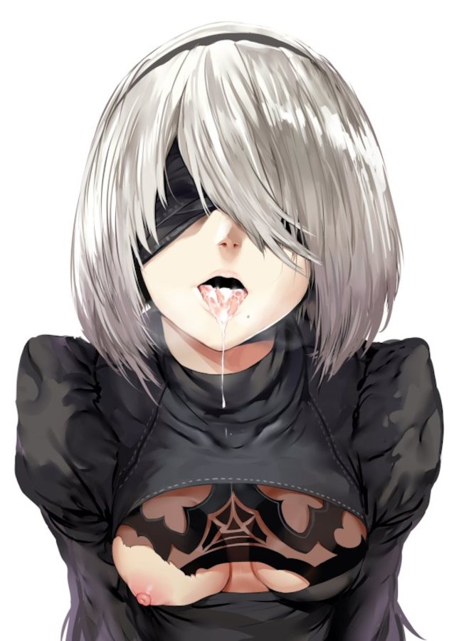 2b nier, blind, bandage, white, hair