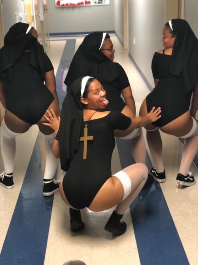 threesom, black, nun