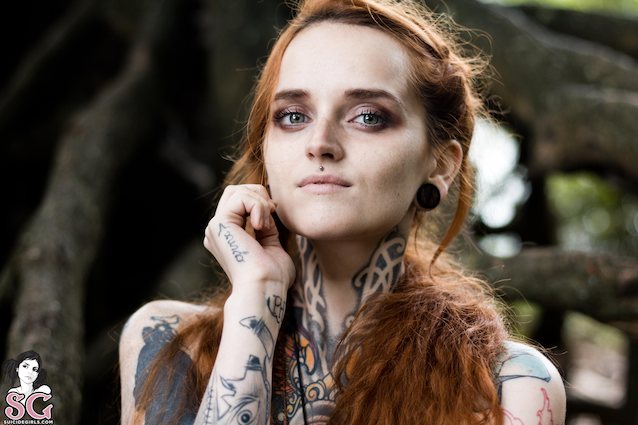 suicidegirls, tattoos, redhead, piercings, freckled