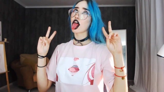 camgirl, ahegao, blue hair, hot, cute