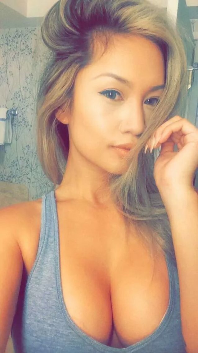 asian, blonde, cleavage, boobs