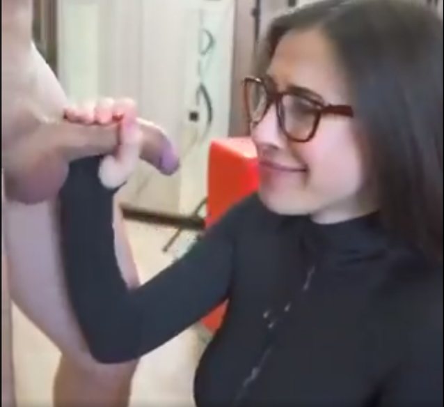 blowjob, glasses, clothed, big tits, amateur