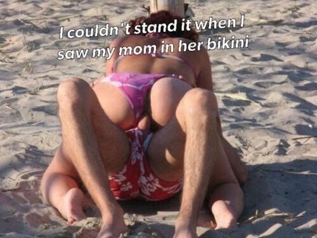 bikini, milf, beach, mom