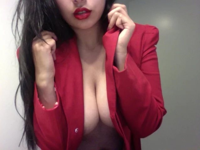 redlips, cleavage, bigtits, blackhair, blazer