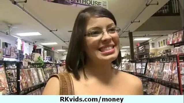 latina, money talks, big tits, piecing, glasses