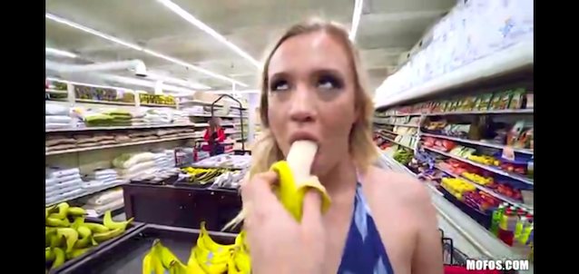 blonde, kitchen, banana, mofos