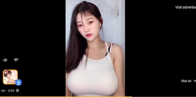 asian, black hair, big tits, youtube ad, youtube game ad