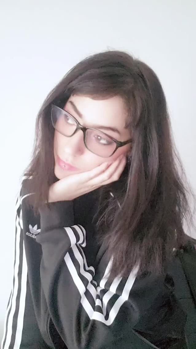 big tits glasses adidas jacket