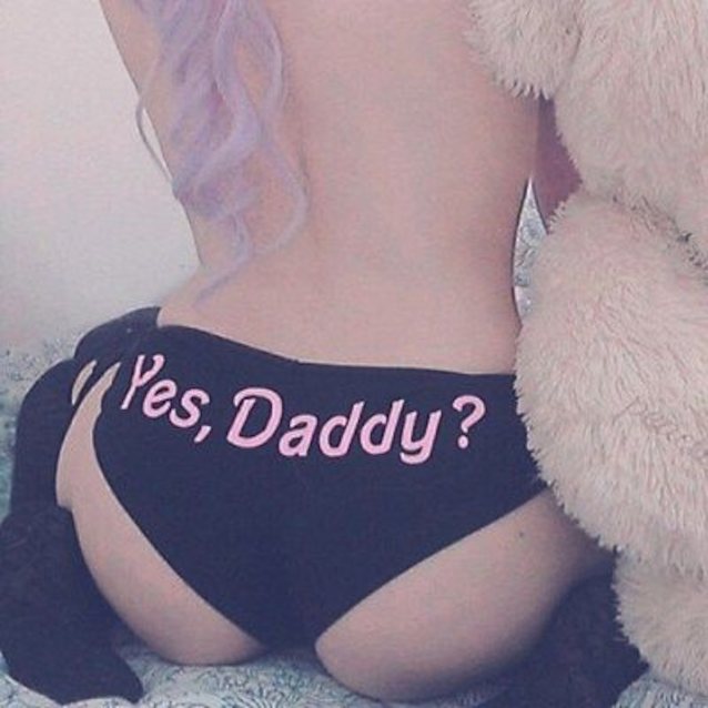 purple hair, white, gstring, yes daddy