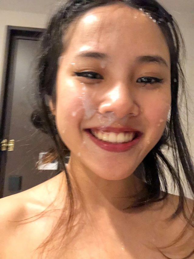 asian, cumshot, smiling