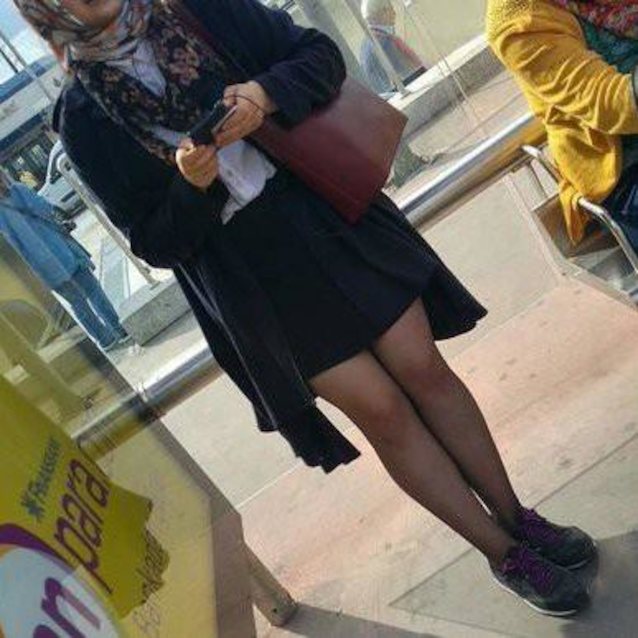 mini, stockings, shoes, hijab, phone