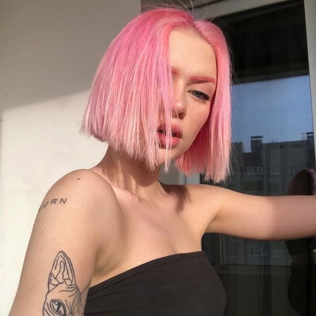 pink hair, short hair, hot, tattoo, beautiful