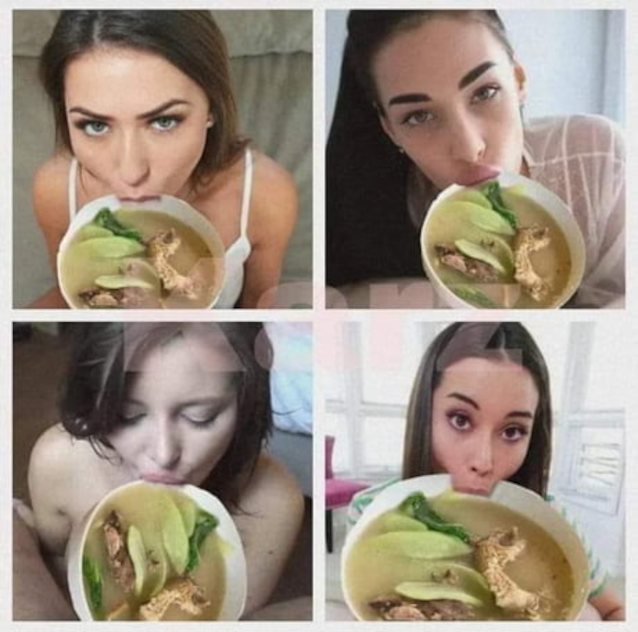 blowjob, brunette, blueyes, meme, chickensoup