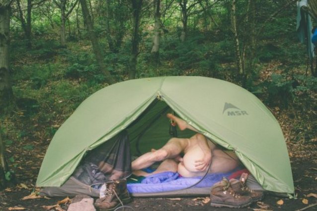 camping, couple, outside