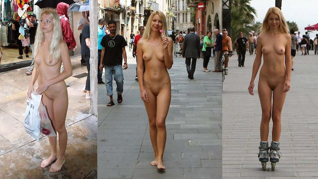 blonde, shopping, public, belly piercing, exposed
