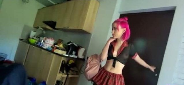 skirt pink hair slim