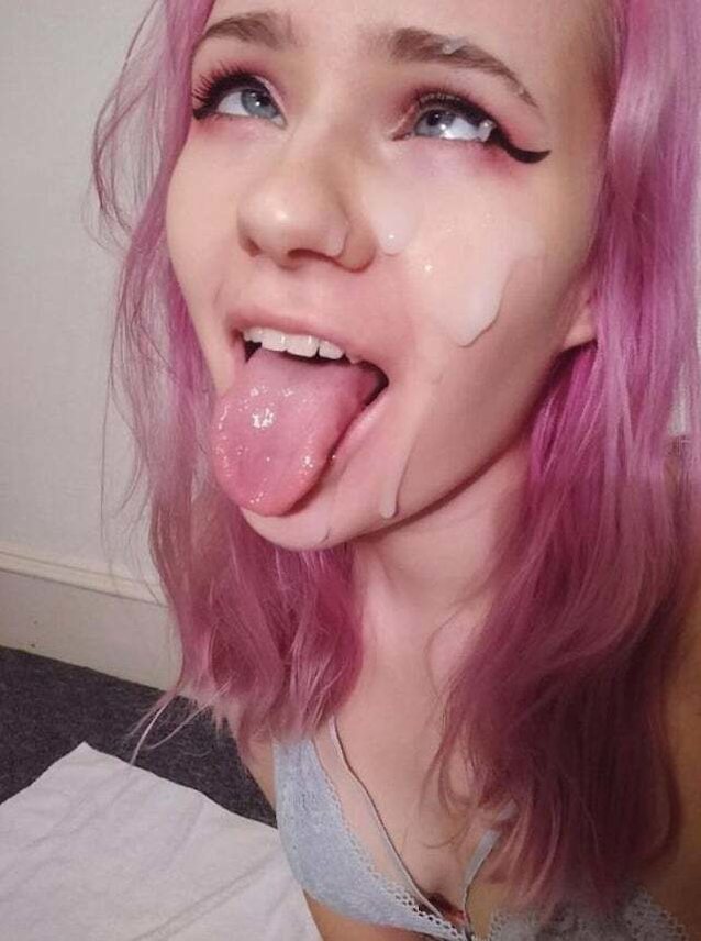 ahegao, cum, pink hair