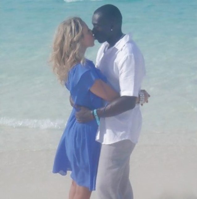 blonde, interracial, kissing, romantic, blue dress