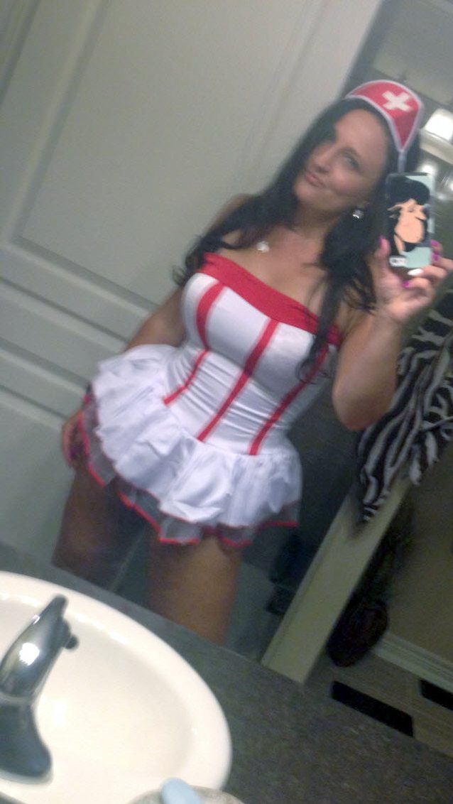 nurse, busty, brunette, curvy, selfie