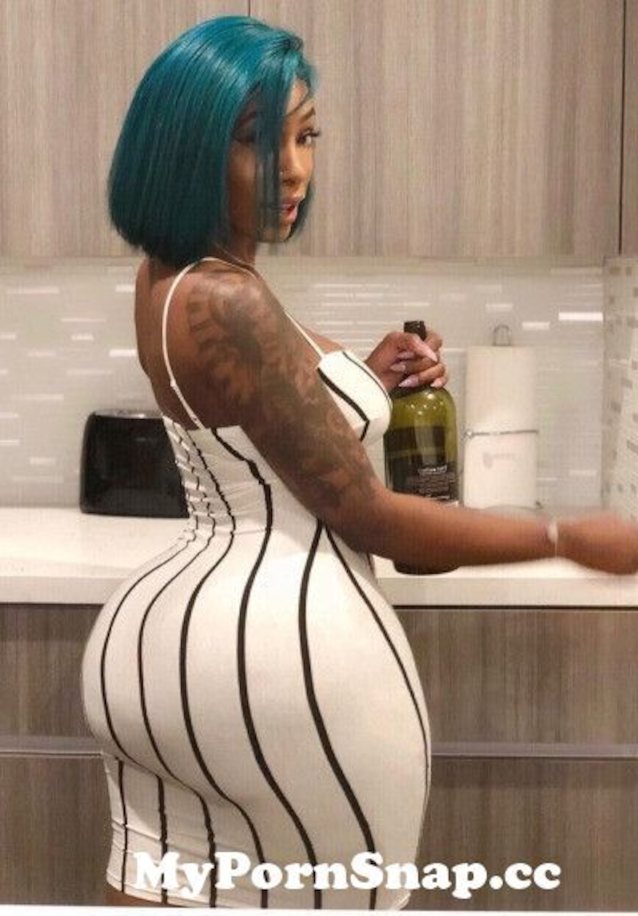 big ass, black, phat, white dress, blue hair