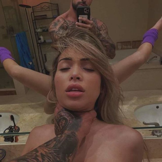 blond, tattoo, bathroom, sink