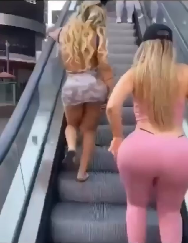 stairs, electric stais, big booty, thong, ebony