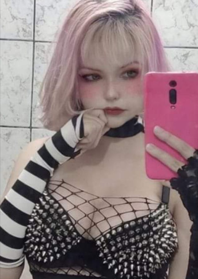 gothic, striped, pink hair, big tits