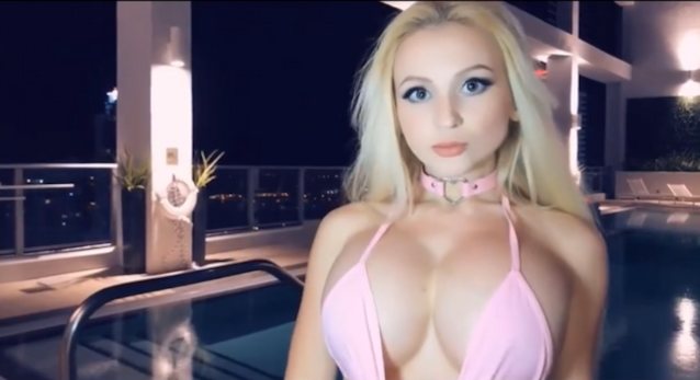 blonde, blond, big tits, pink, swimsuit