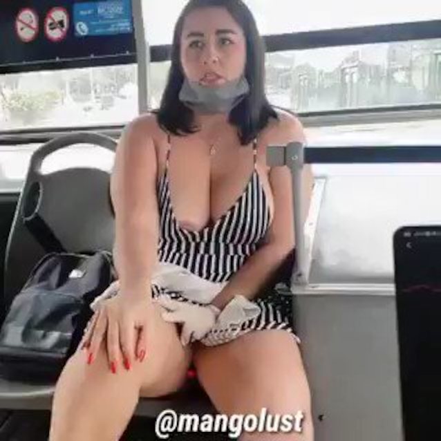 bus, vibrator, tits, public, busty